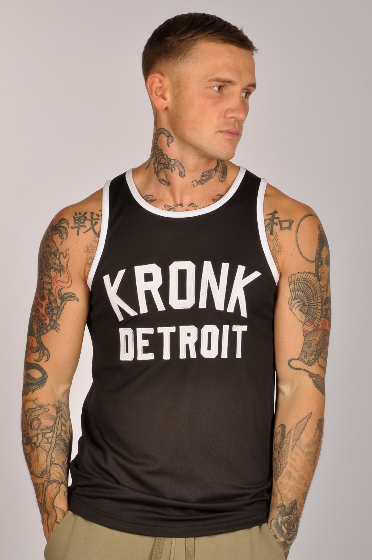 KRONK Iconic Detroit Applique Training Gym Vest - Black & White