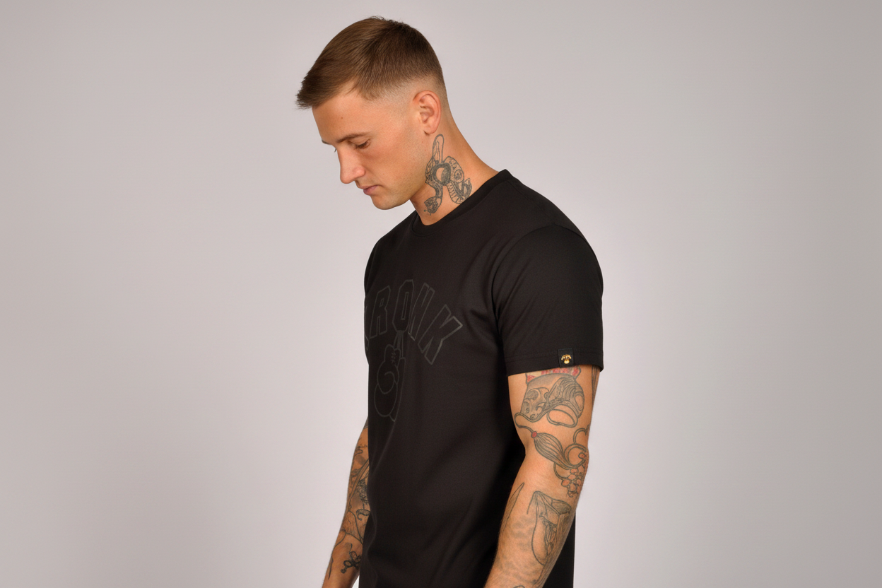 KRONK Outline Gloves Slim Fit Cotton T Shirt Black & Charcoal