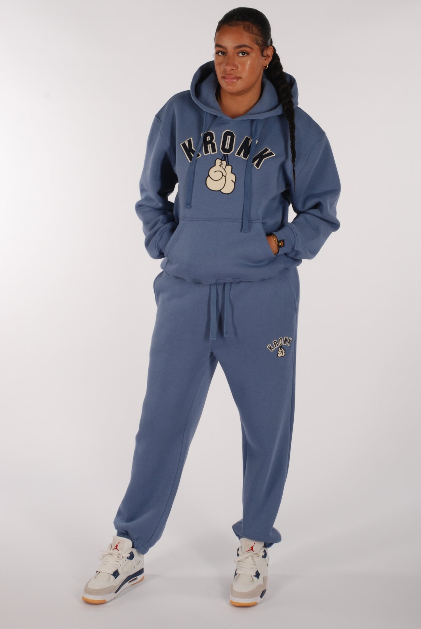 KRONKWOMEN Gloves Applique Joggers Loose Fit Steel Blue