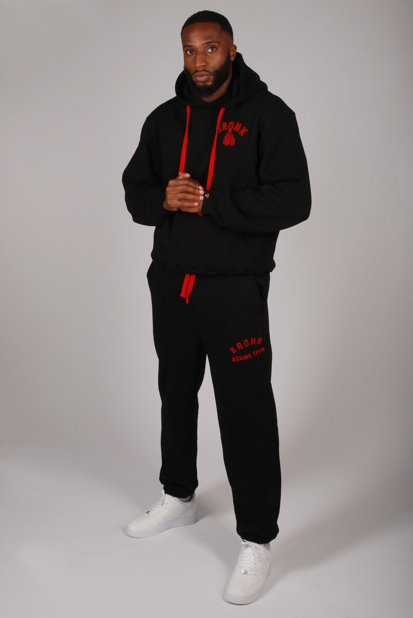 KRONK Boxing Team Towelling Applique Hoodie Loose Fit Black