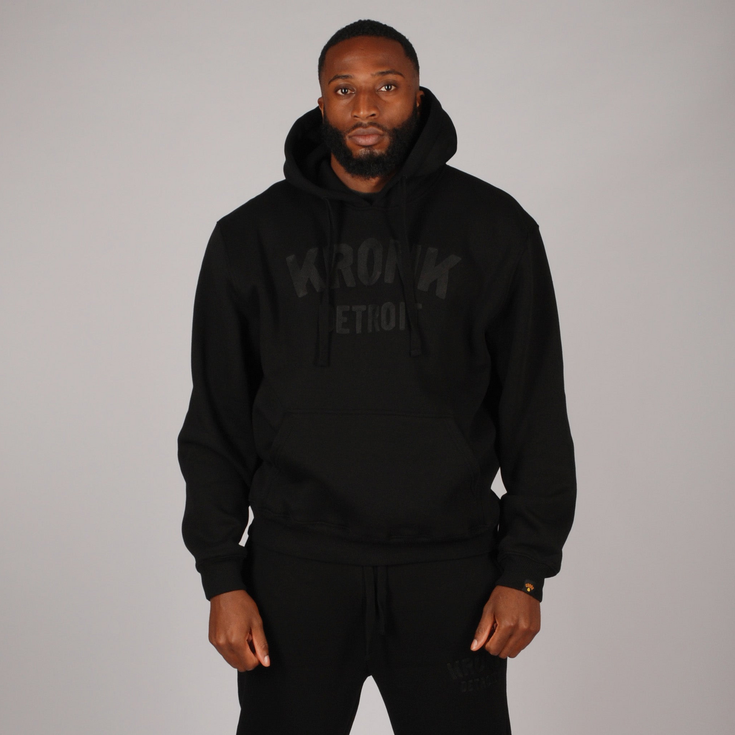 KRONK Detroit Chain Stitch Loose Fit Hoodie Black Stealth