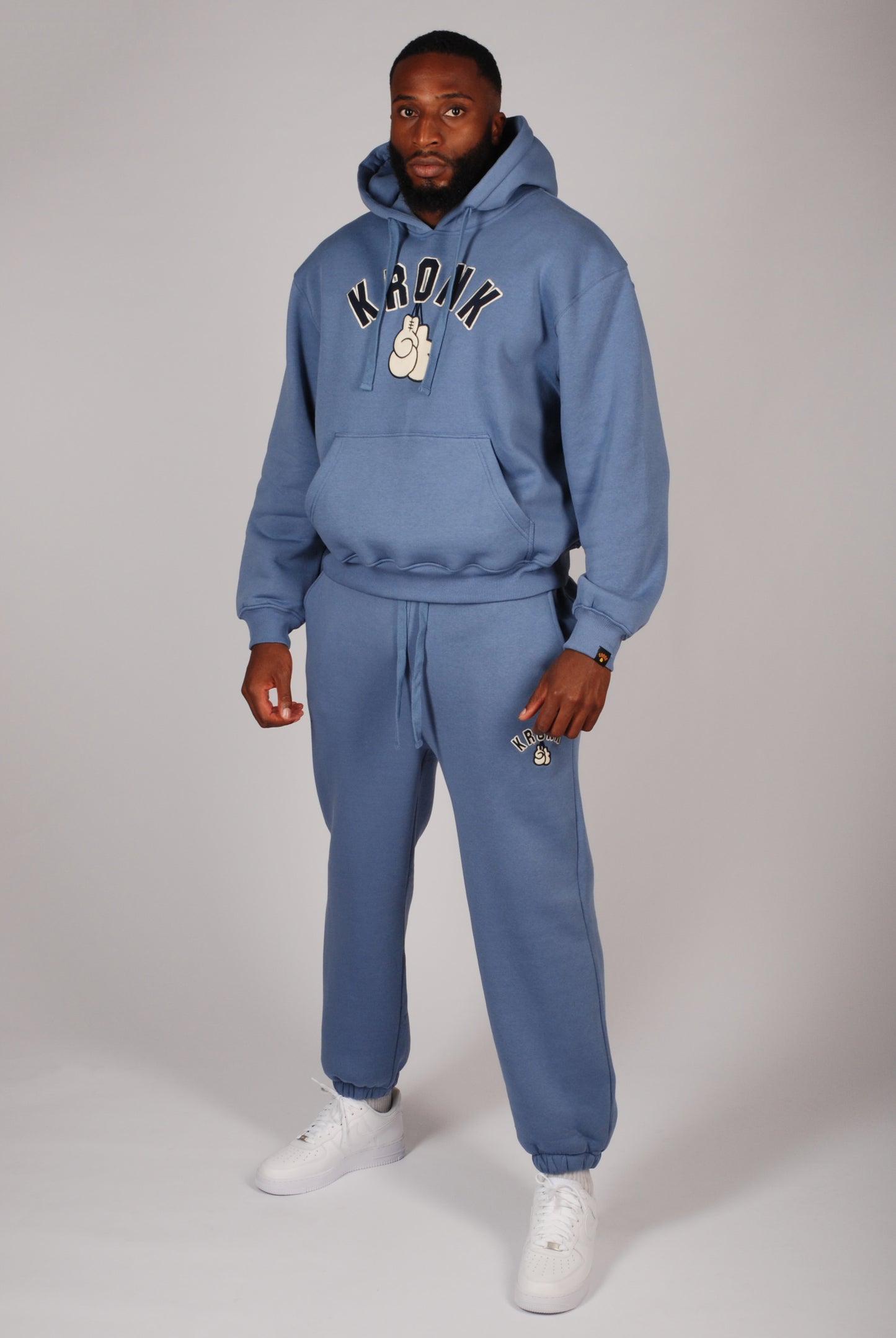 KRONK Gloves Applique Hoodie Loose Fit Steel Blue