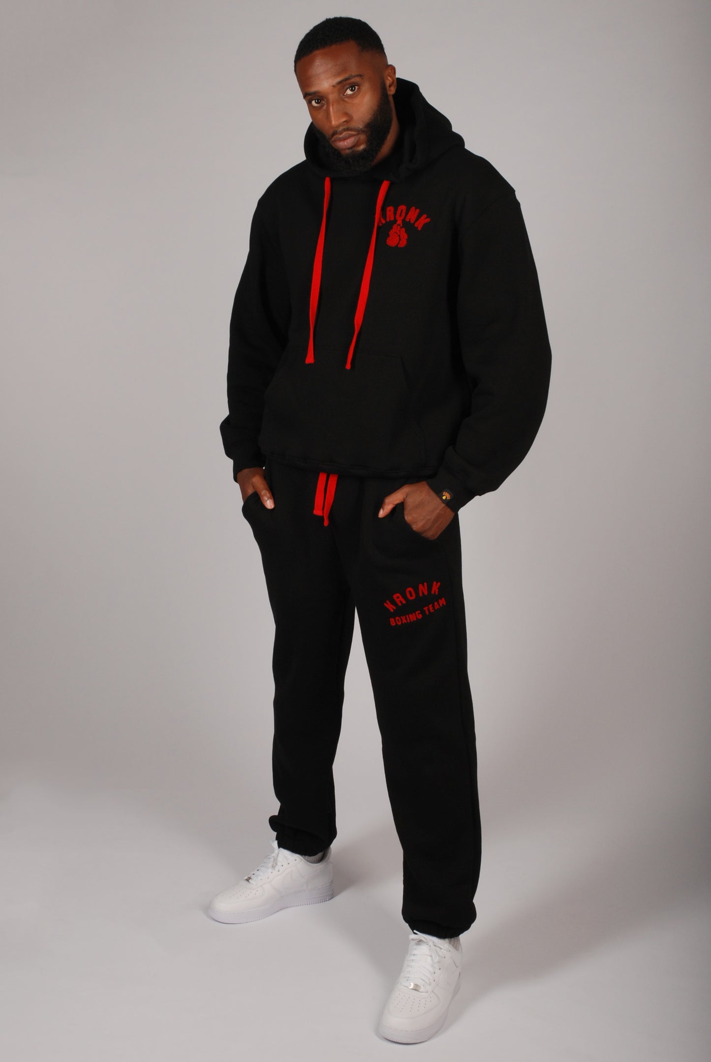 KRONK Boxing Team Towelling Applique Hoodie Loose Fit Black