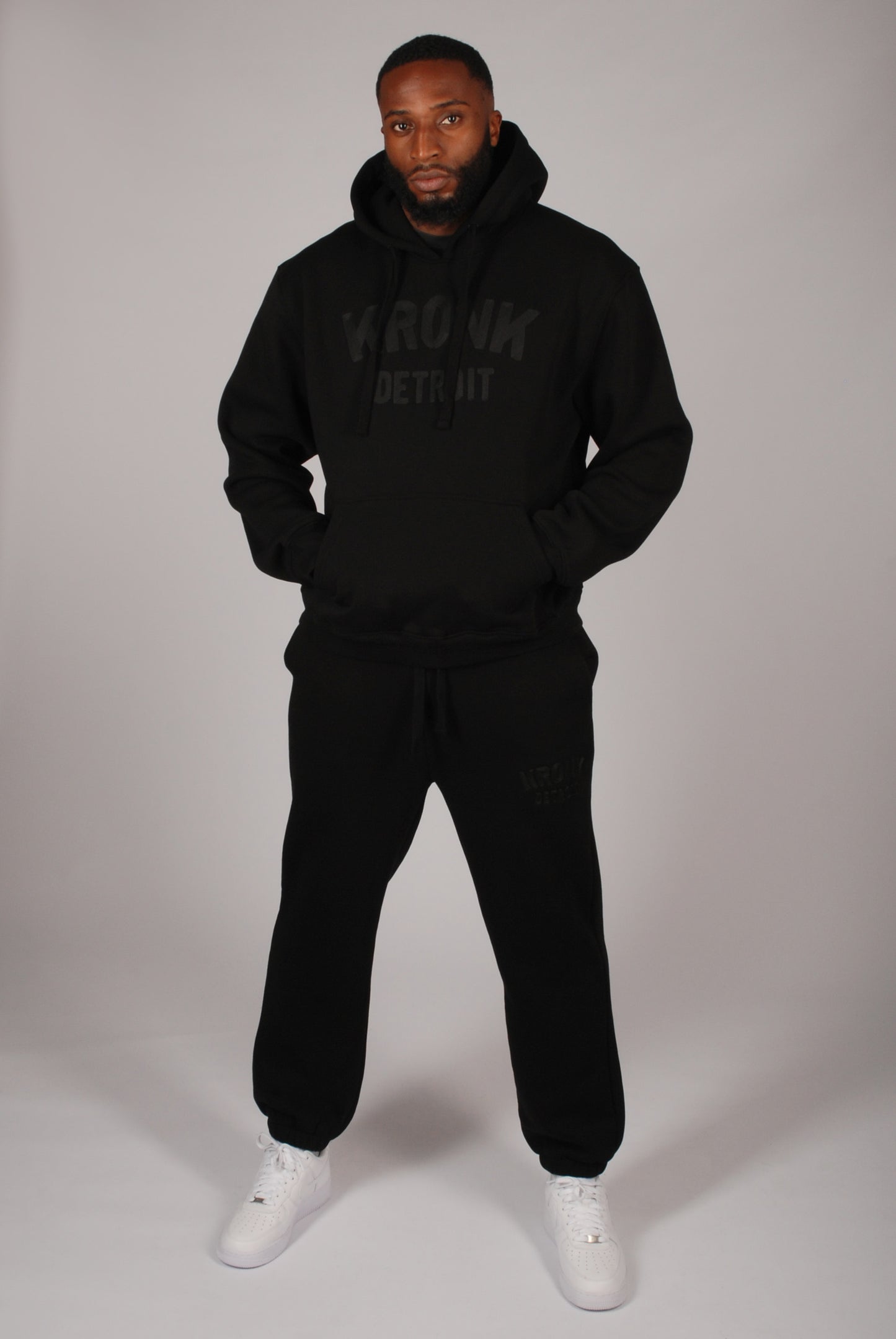 KRONK Detroit Chain Stitch Loose Fit Hoodie Black Stealth