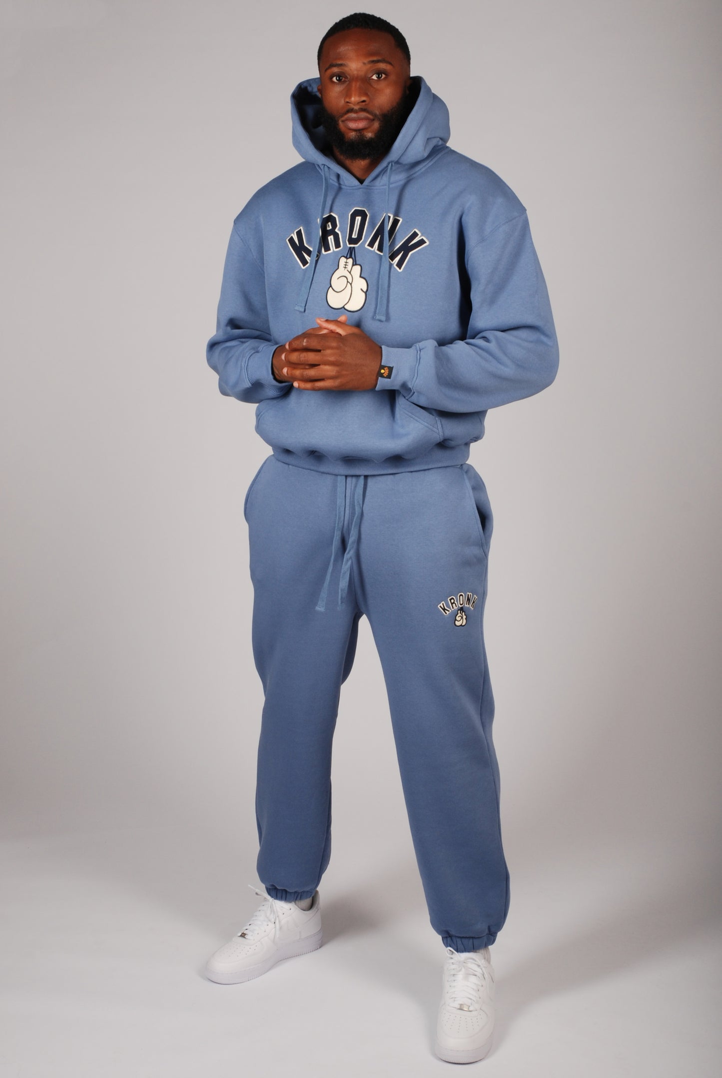 KRONK Gloves Applique Hoodie Loose Fit Steel Blue