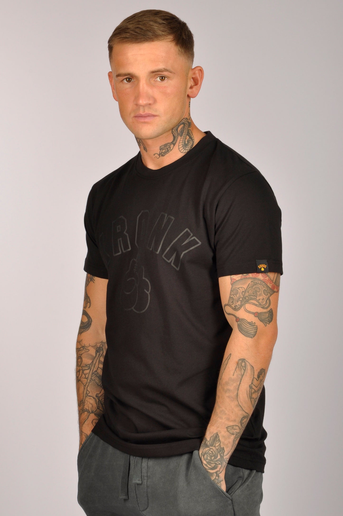 KRONK Outline Gloves Slim Fit Cotton T Shirt Black & Charcoal