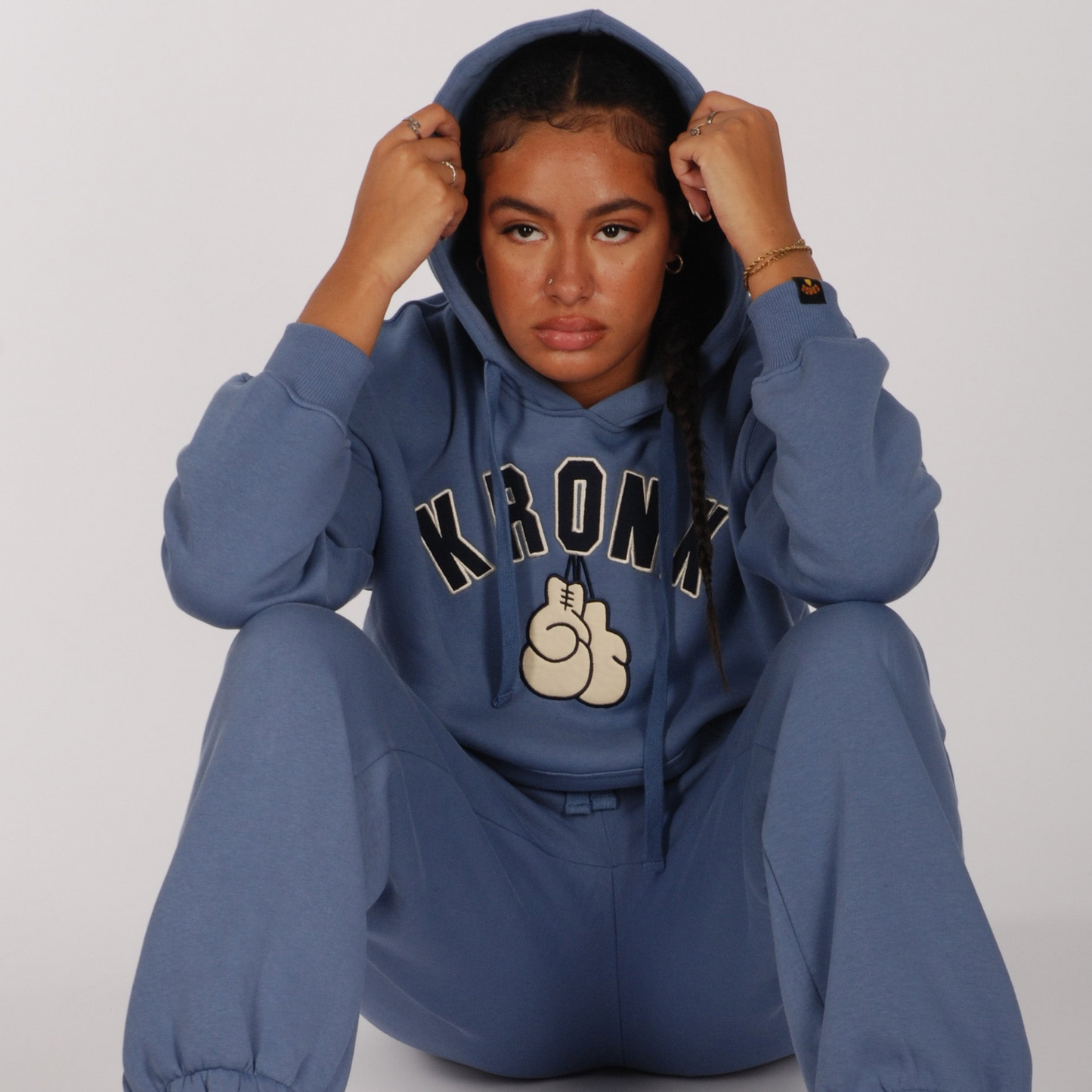 KRONKWOMEN Gloves Applique Hoodie Loose Fit Steel Blue