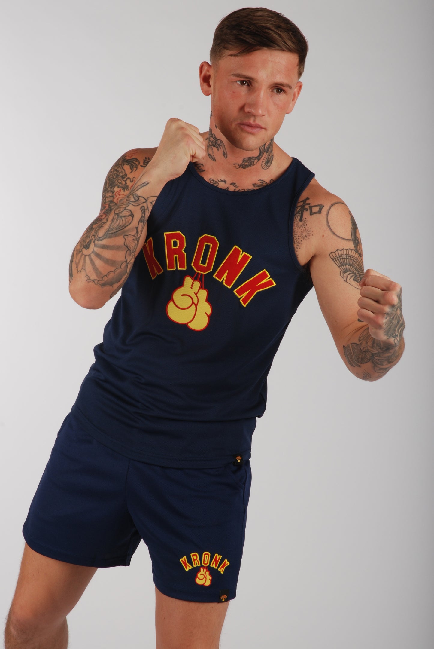 KRONK Gloves Applique Lined Gym Shorts Navy