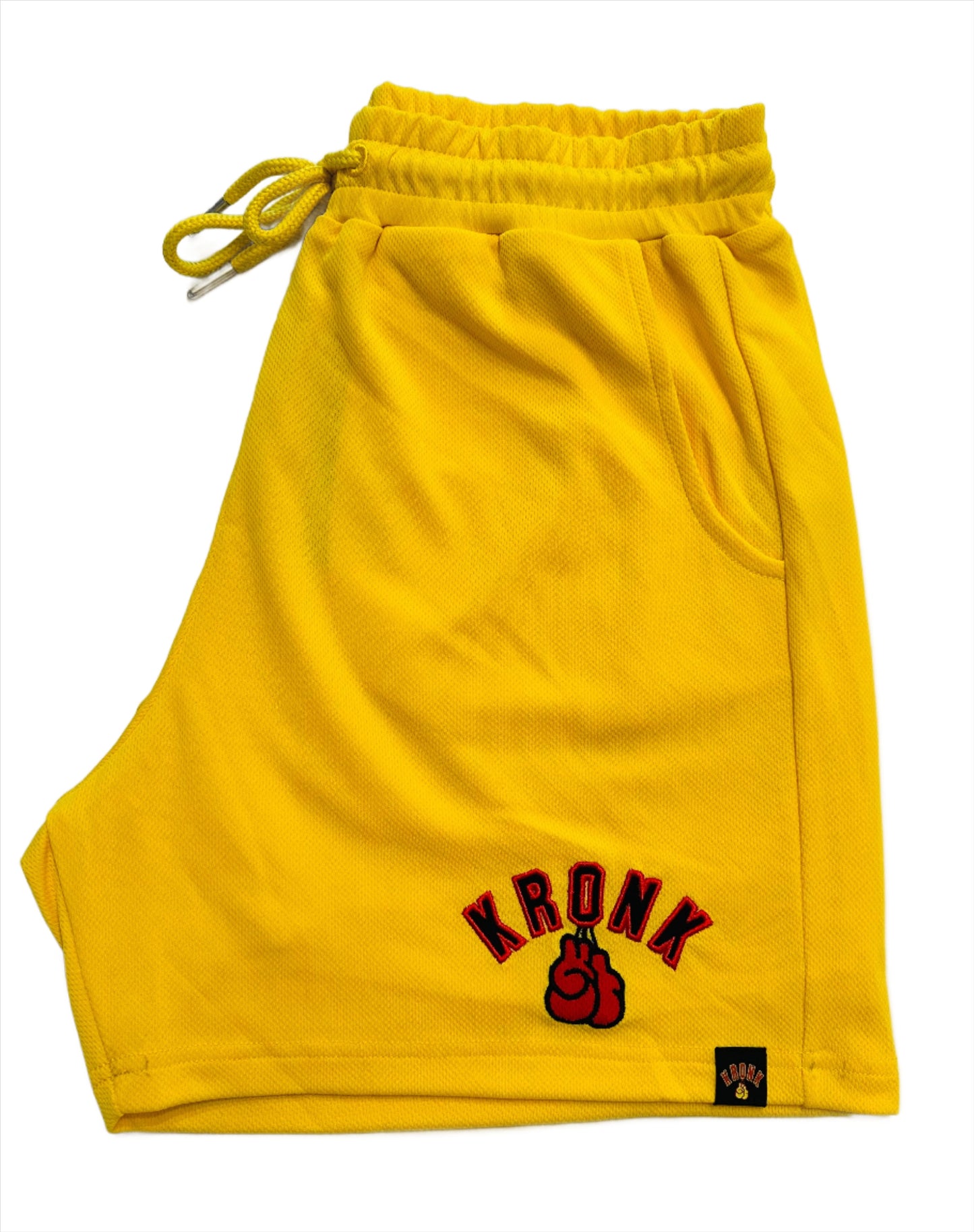 KRONK Gloves Applique Lined Gym Shorts Yellow