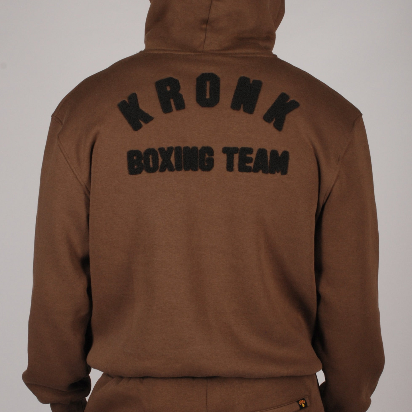 KRONK Boxing Team Towelling Applique Hoodie Loose Fit Dark Brown