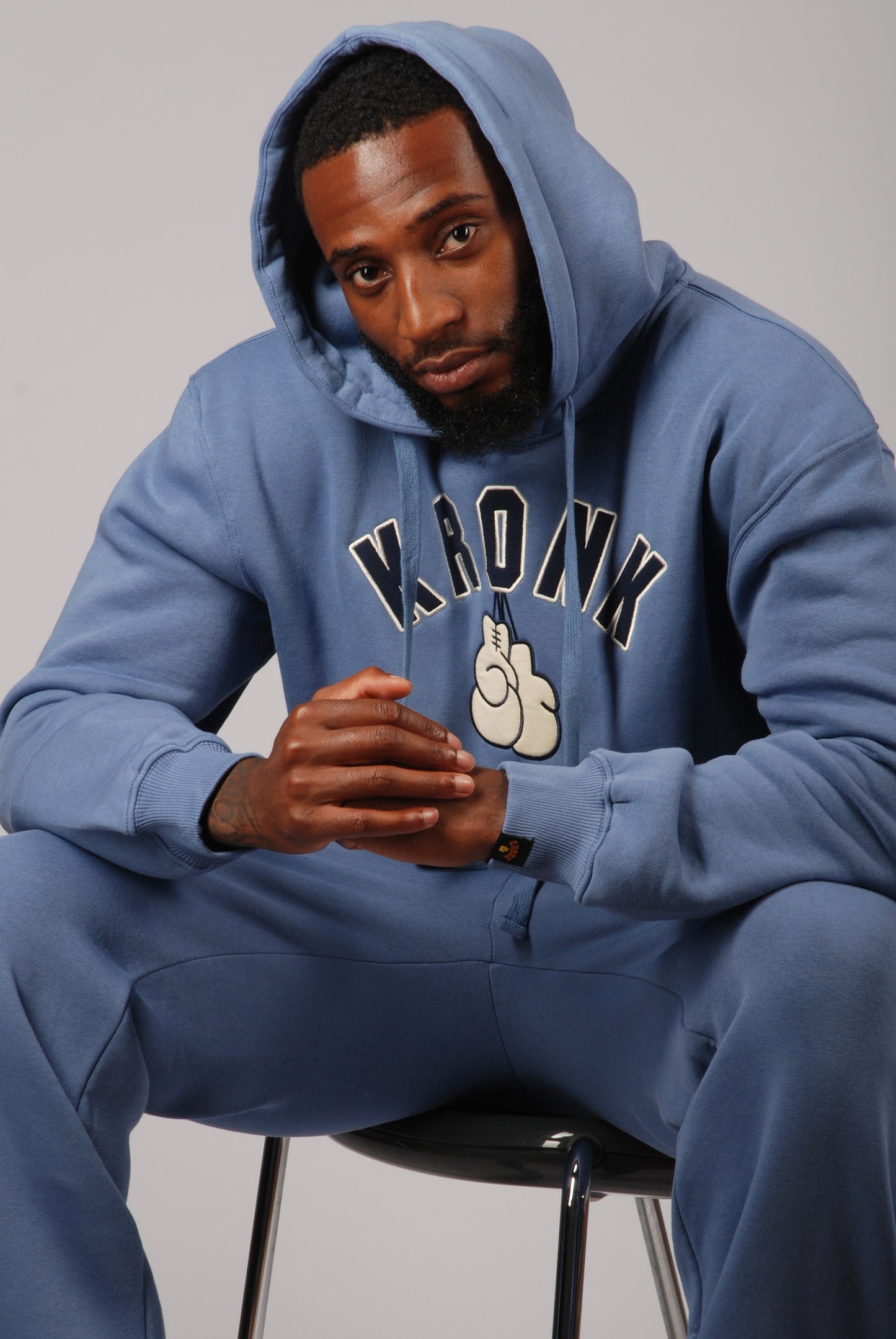 KRONK Gloves Applique Hoodie Loose Fit Steel Blue