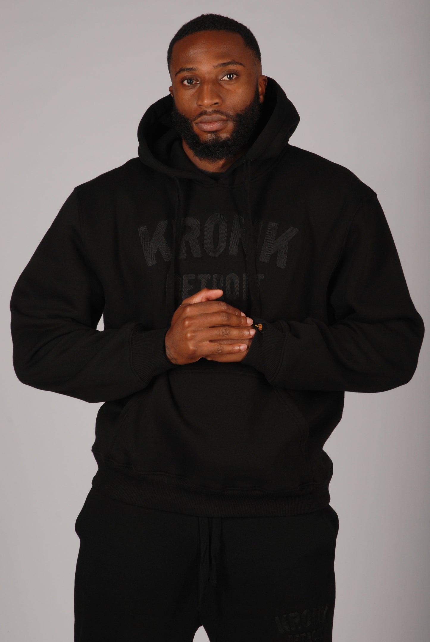 KRONK Detroit Chain Stitch Loose Fit Hoodie Black Stealth