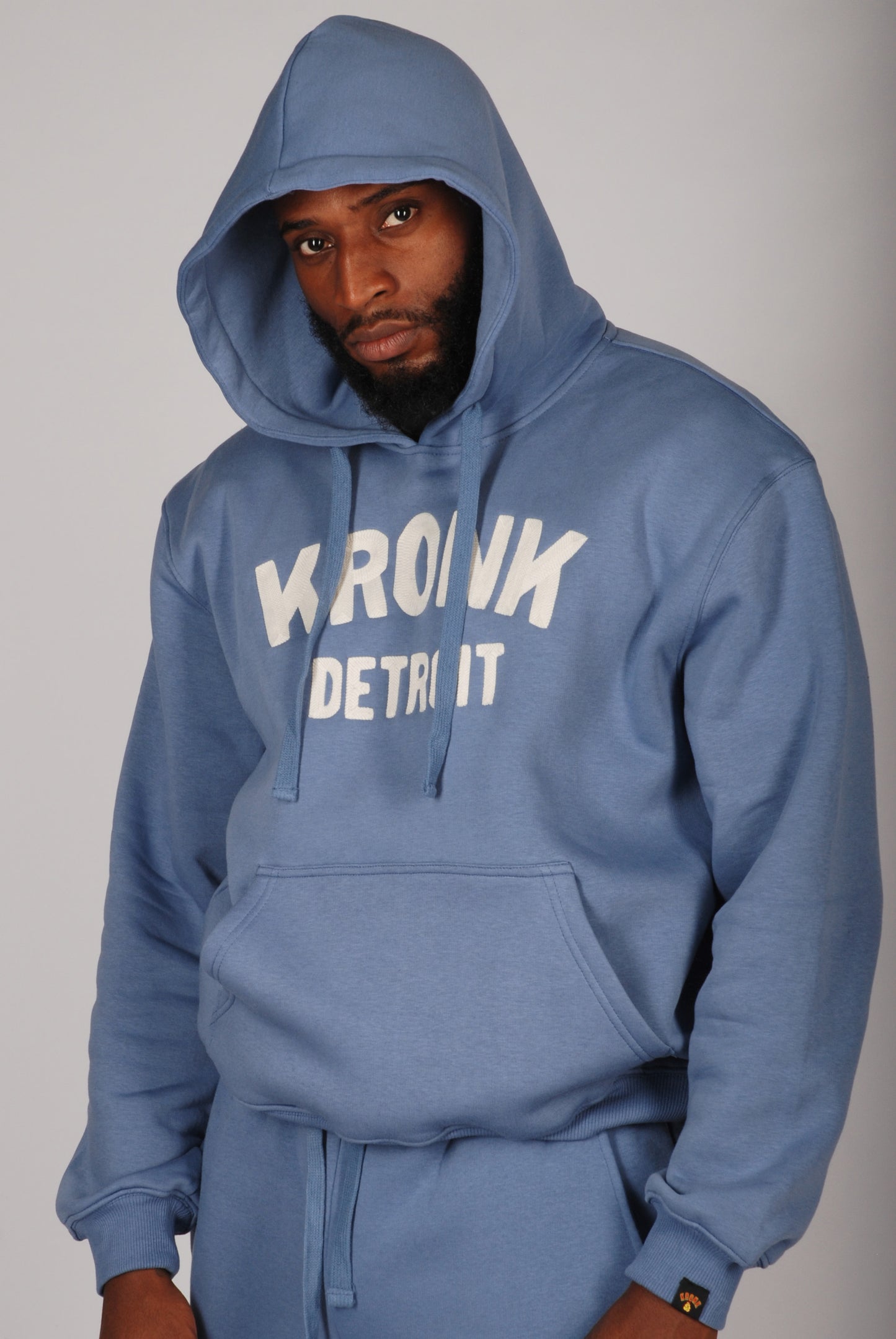KRONK Detroit Chain Stitch Loose Fit Hoodie Steel Blue