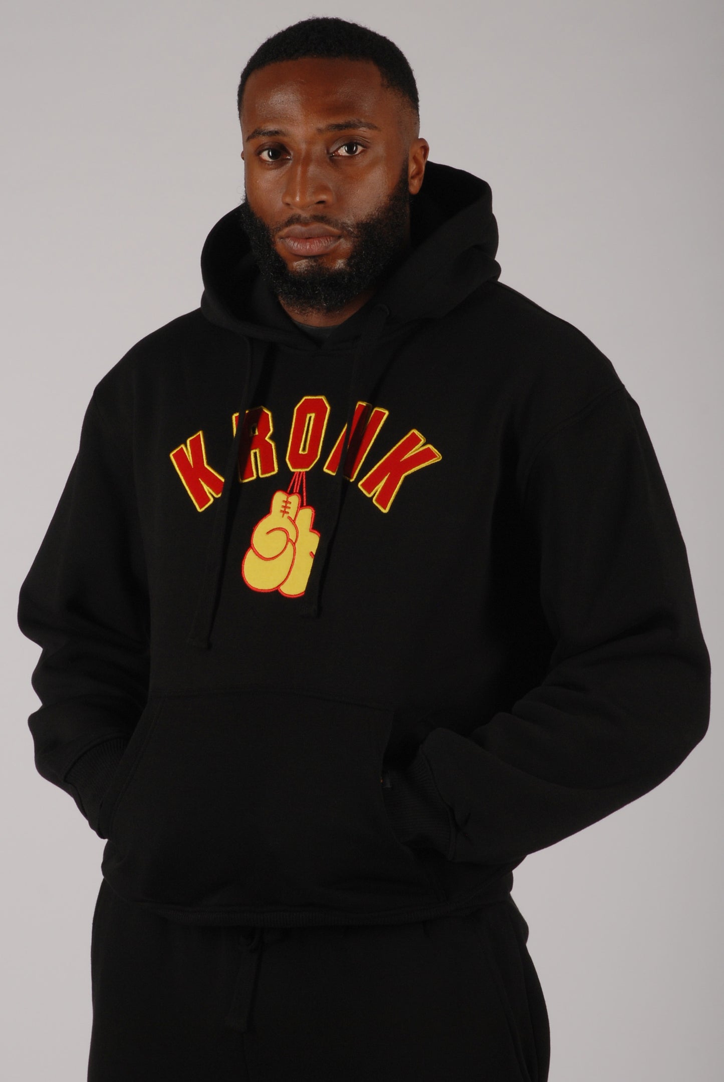 KRONK Gloves Applique Hoodie Loose Fit Black