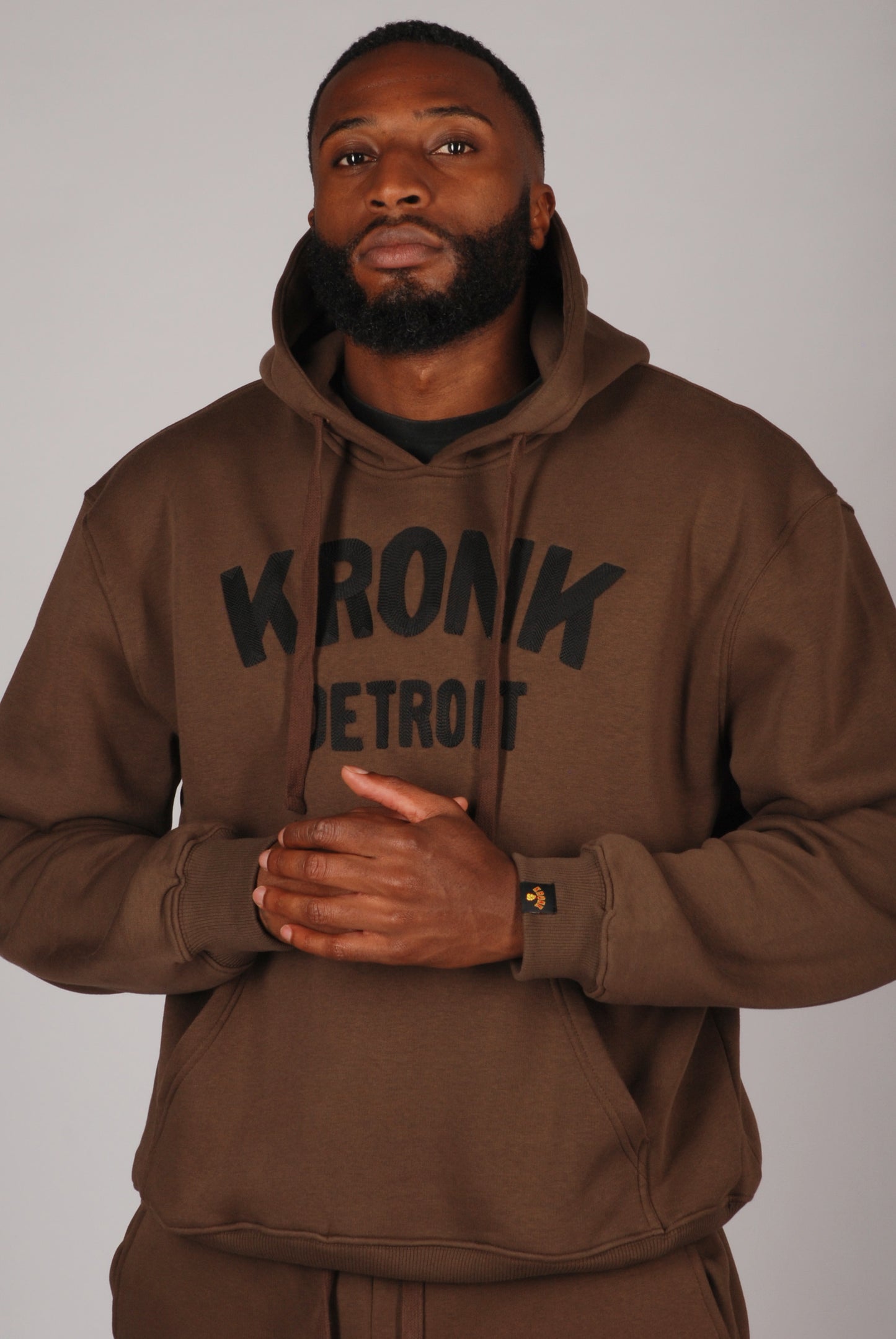 KRONK Detroit Chain Stitch Loose Fit Hoodie Dark Brown