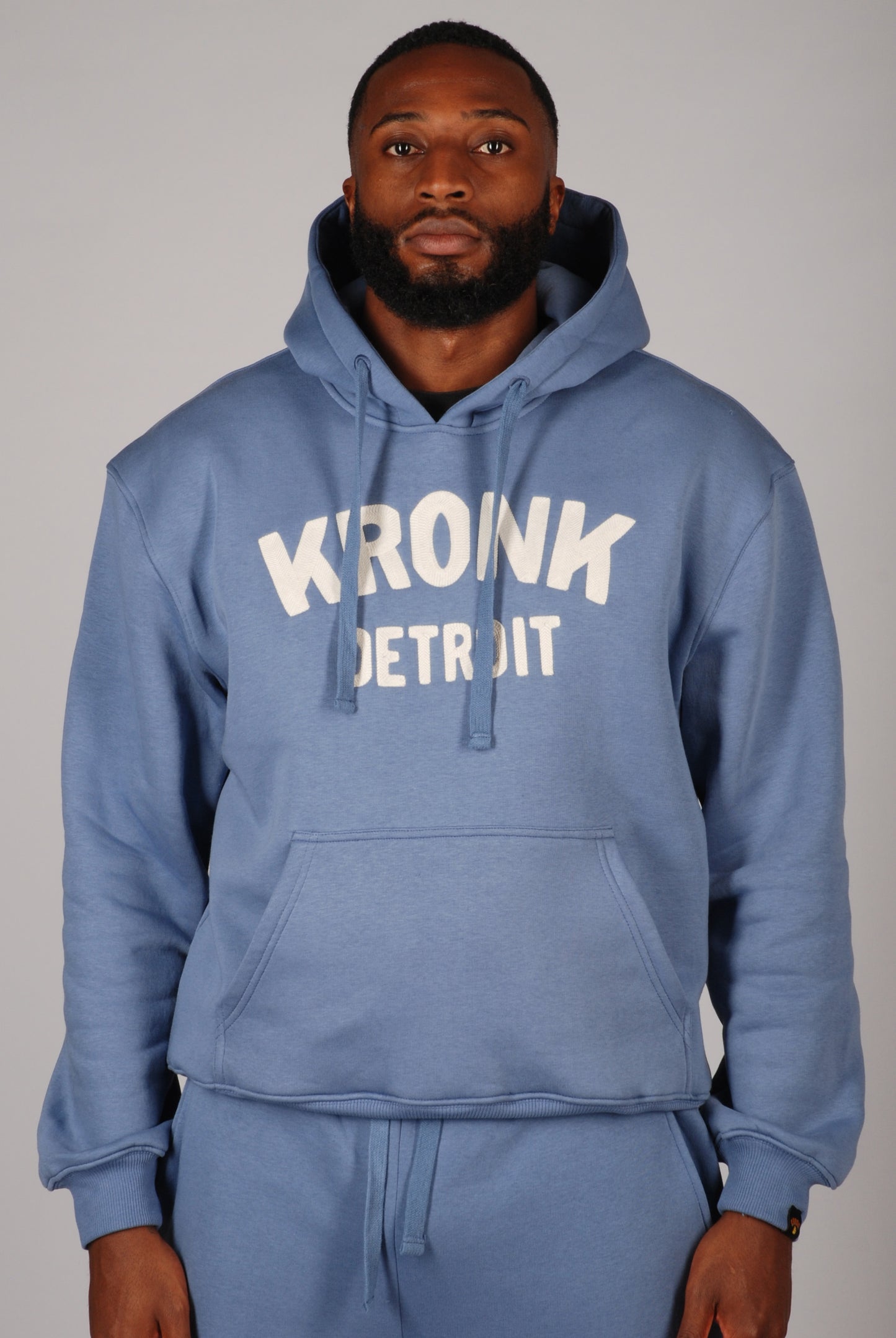 KRONK Detroit Chain Stitch Loose Fit Hoodie Steel Blue
