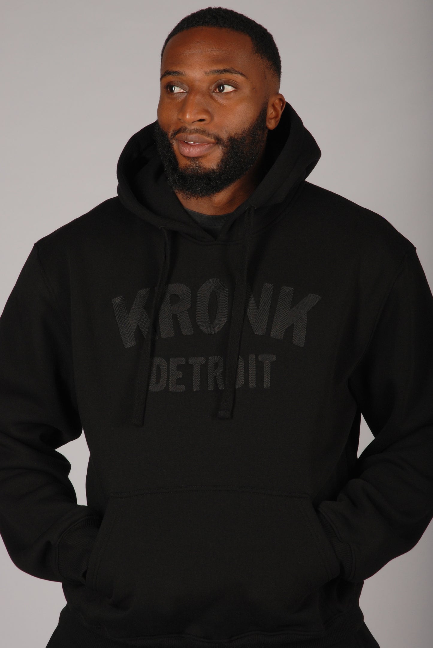 KRONK Detroit Chain Stitch Loose Fit Hoodie Black Stealth