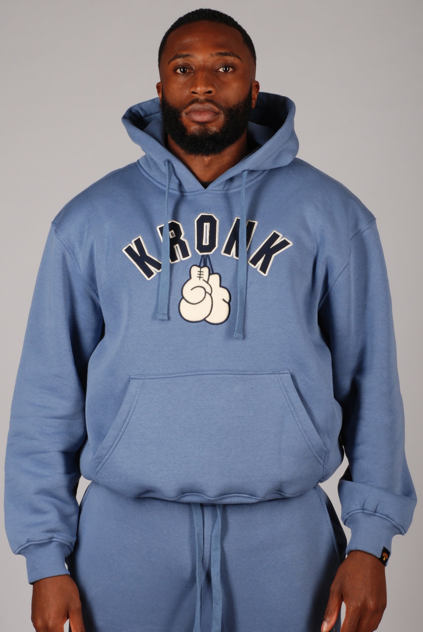 KRONK Gloves Applique Hoodie Loose Fit Steel Blue