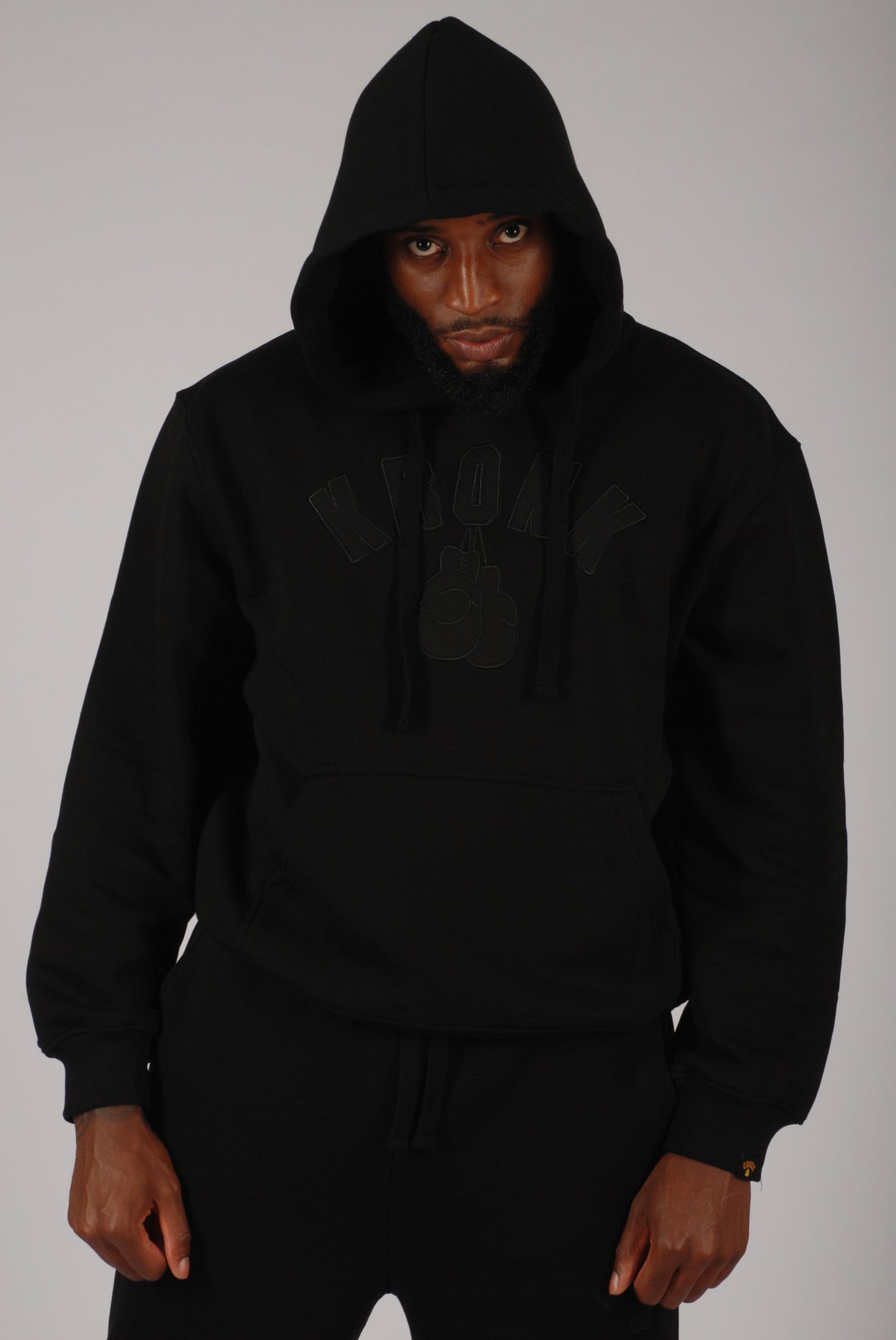 KRONK Gloves Applique Hoodie Loose Fit Black Stealth