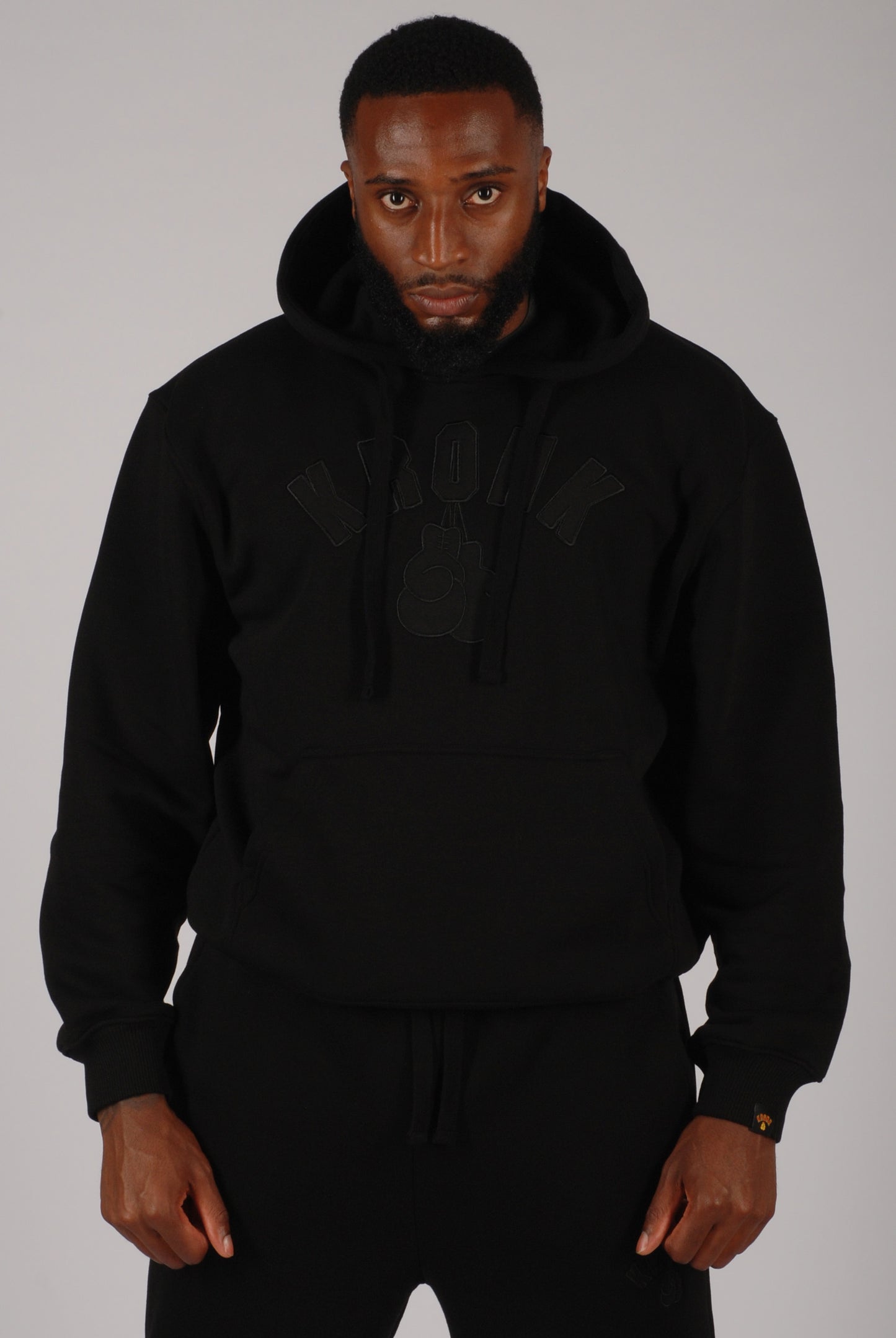 KRONK Gloves Applique Hoodie Loose Fit Black Stealth