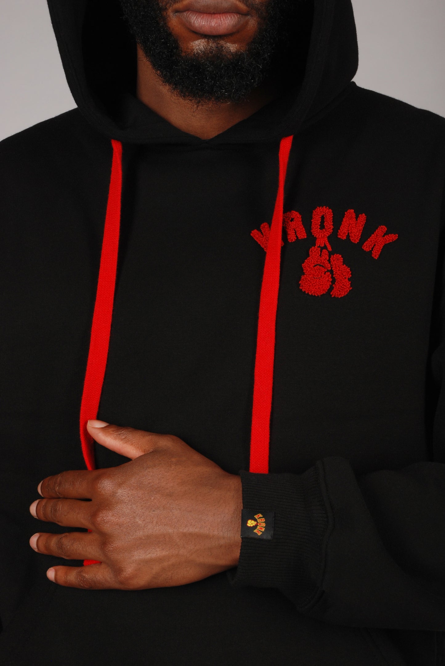 KRONK Boxing Team Towelling Applique Hoodie Loose Fit Black