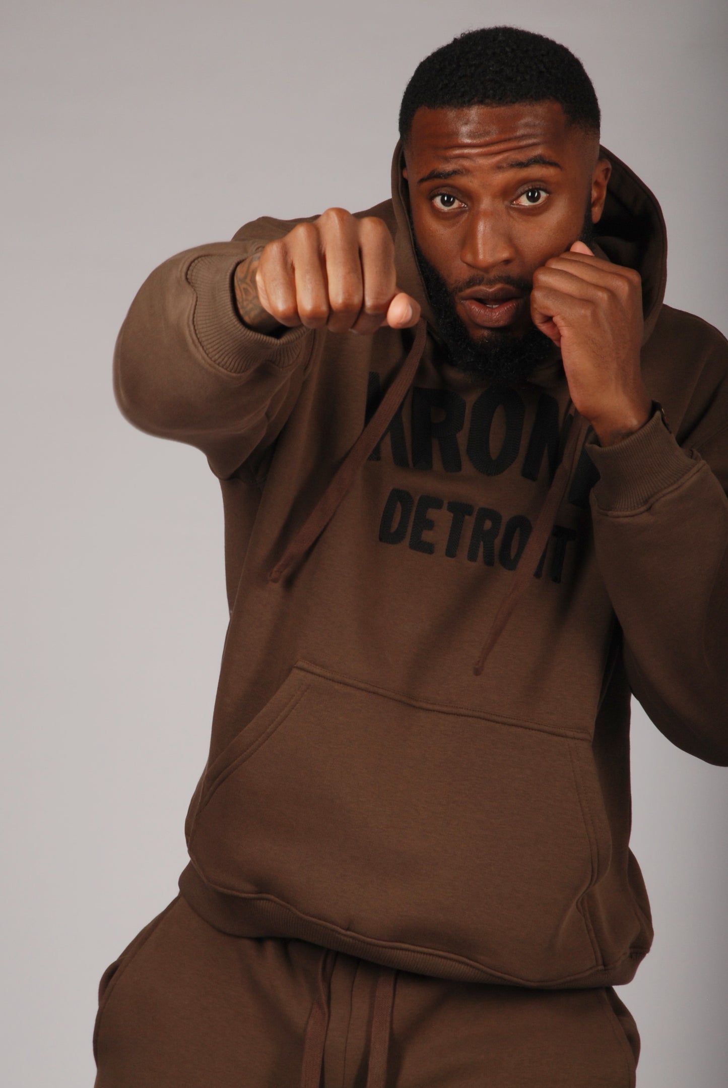 KRONK Detroit Chain Stitch Loose Fit Hoodie Dark Brown