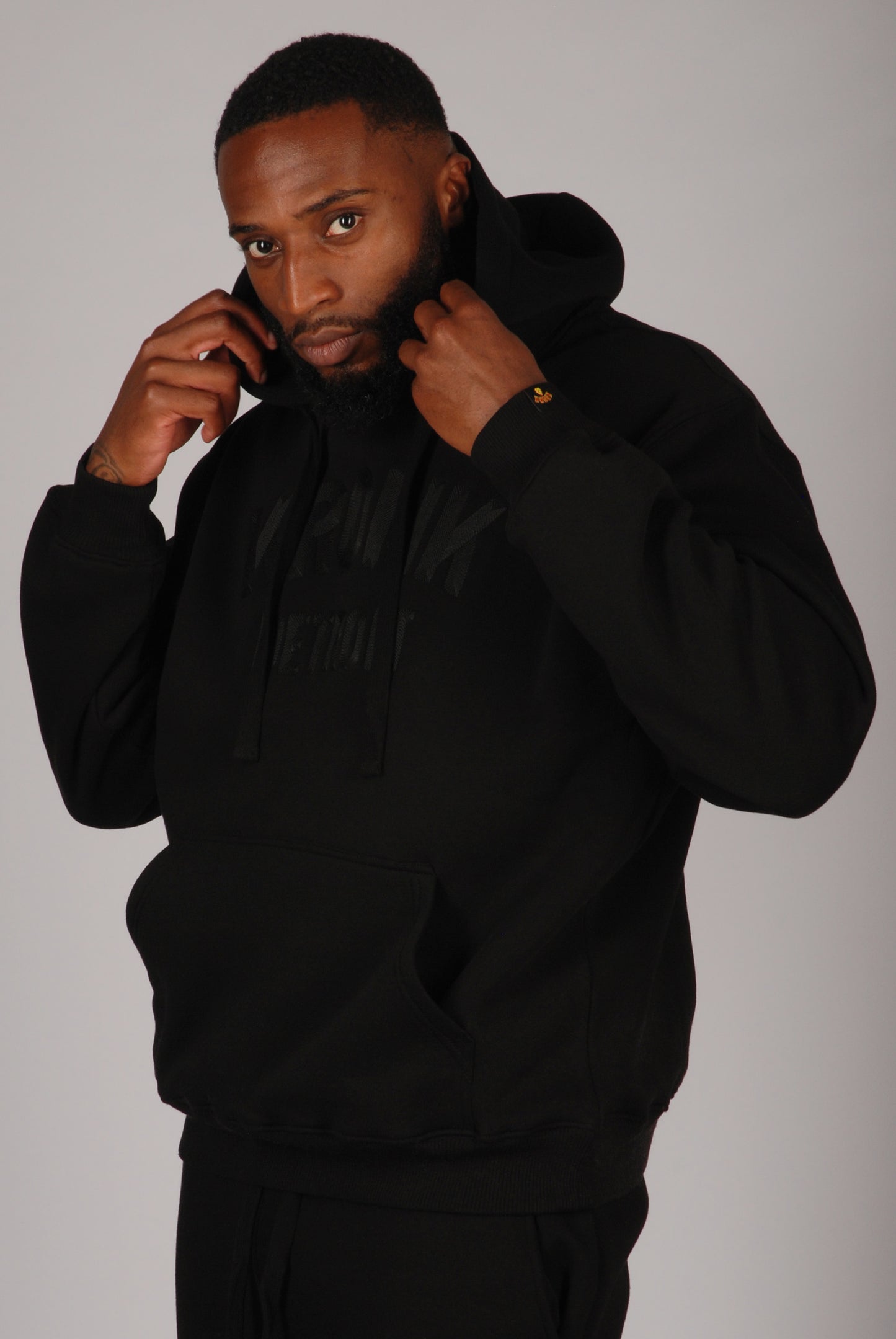 KRONK Detroit Chain Stitch Loose Fit Hoodie Black Stealth