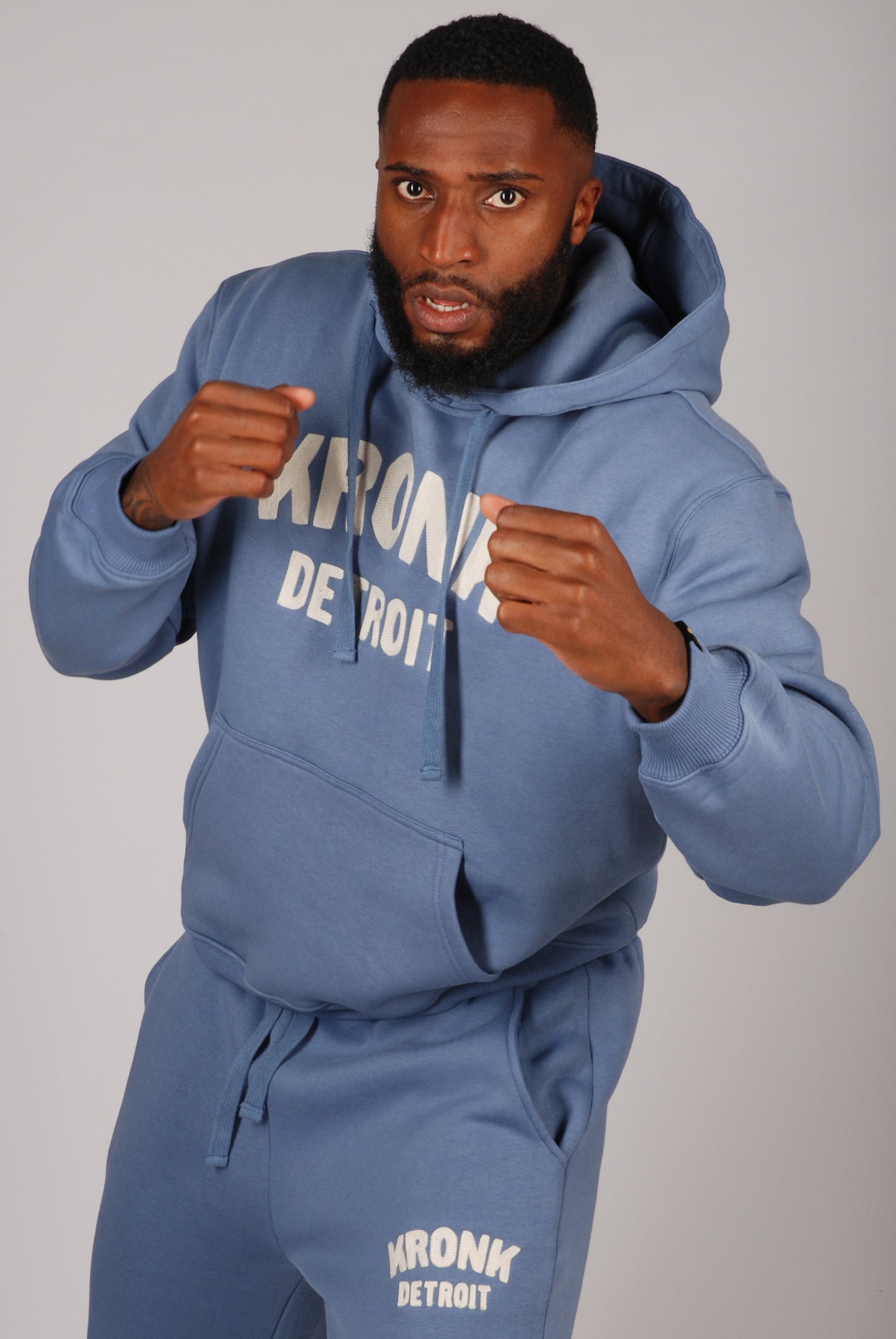 KRONK Detroit Chain Stitch Loose Fit Hoodie Steel Blue