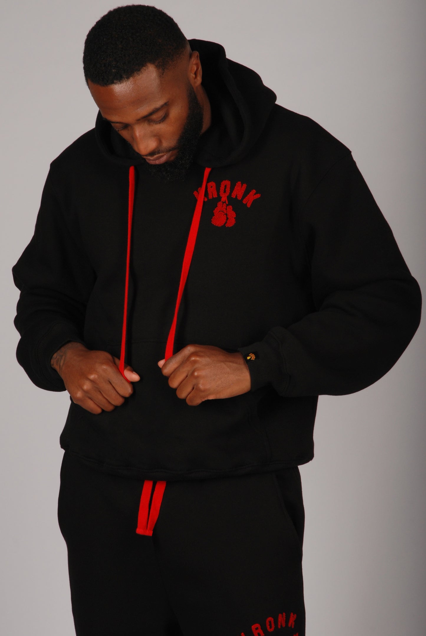 KRONK Boxing Team Towelling Applique Hoodie Loose Fit Black