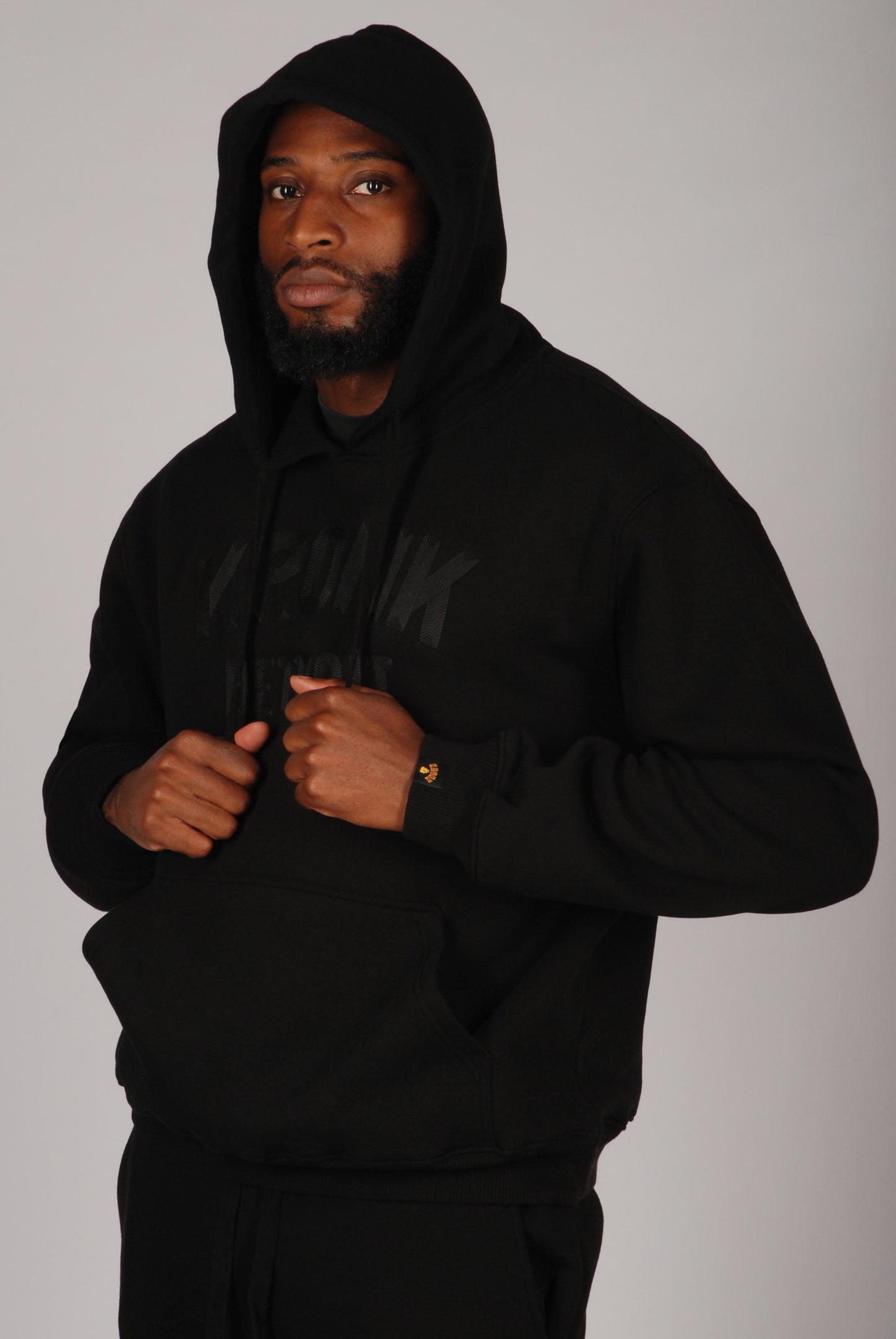 KRONK Detroit Chain Stitch Loose Fit Hoodie Black Stealth