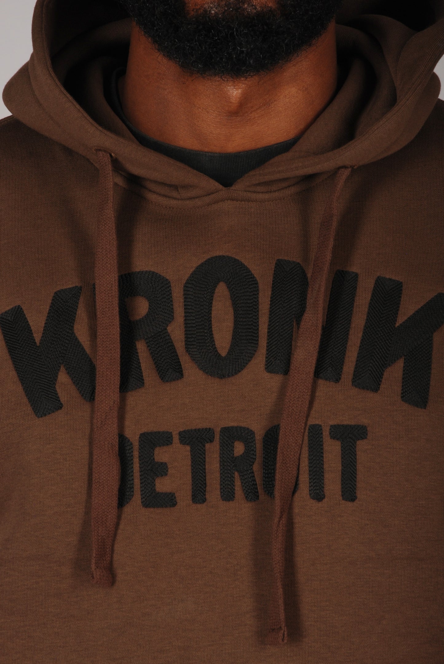 KRONK Detroit Chain Stitch Loose Fit Hoodie Dark Brown