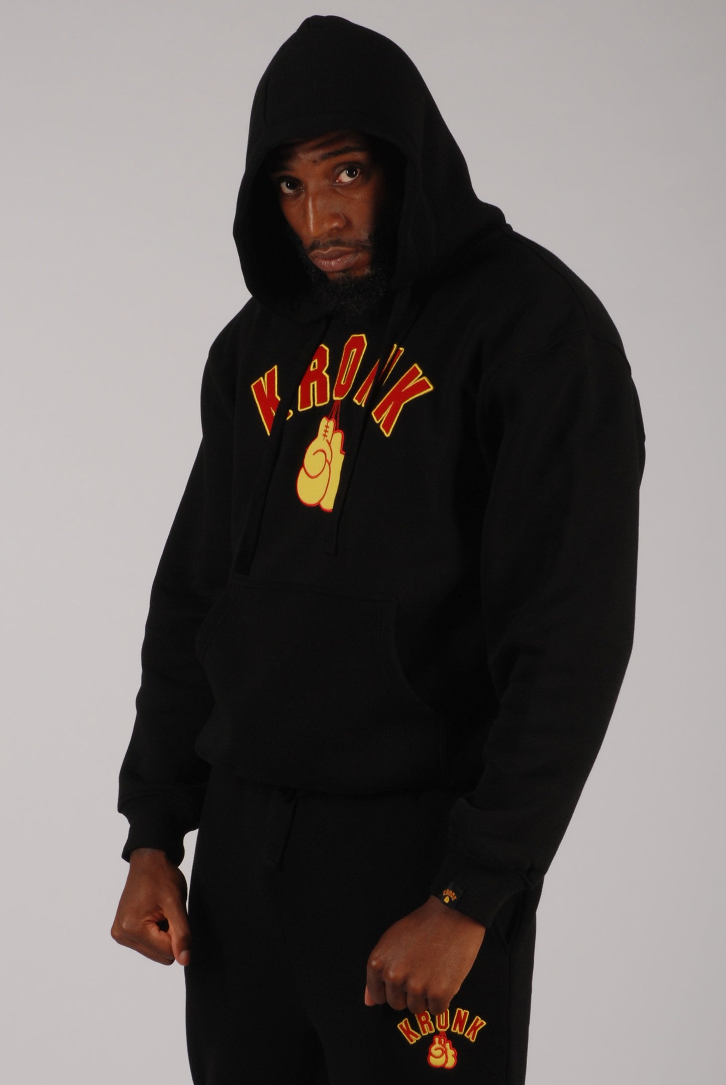 KRONK Gloves Applique Hoodie Loose Fit Black