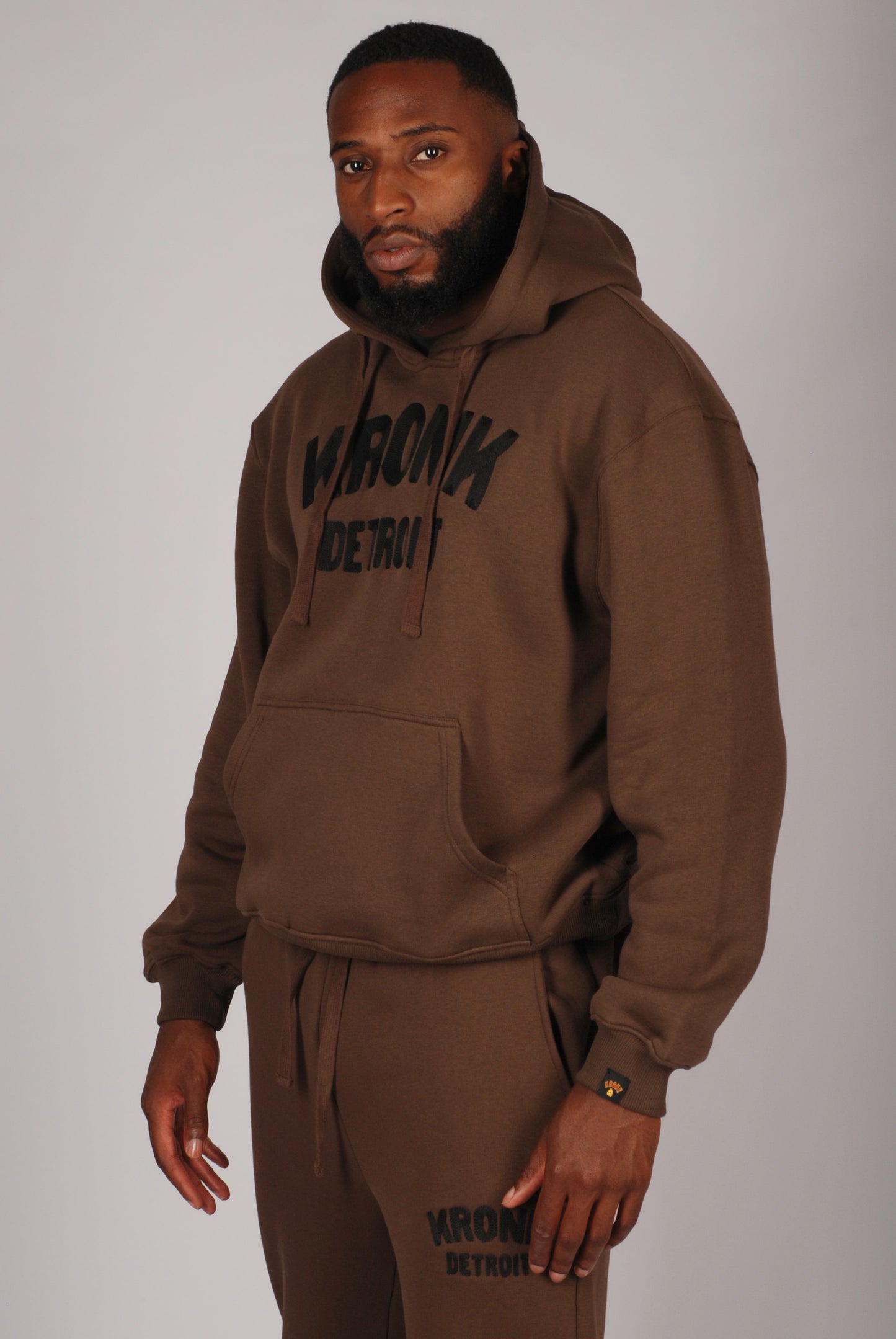 KRONK Detroit Chain Stitch Loose Fit Hoodie Dark Brown
