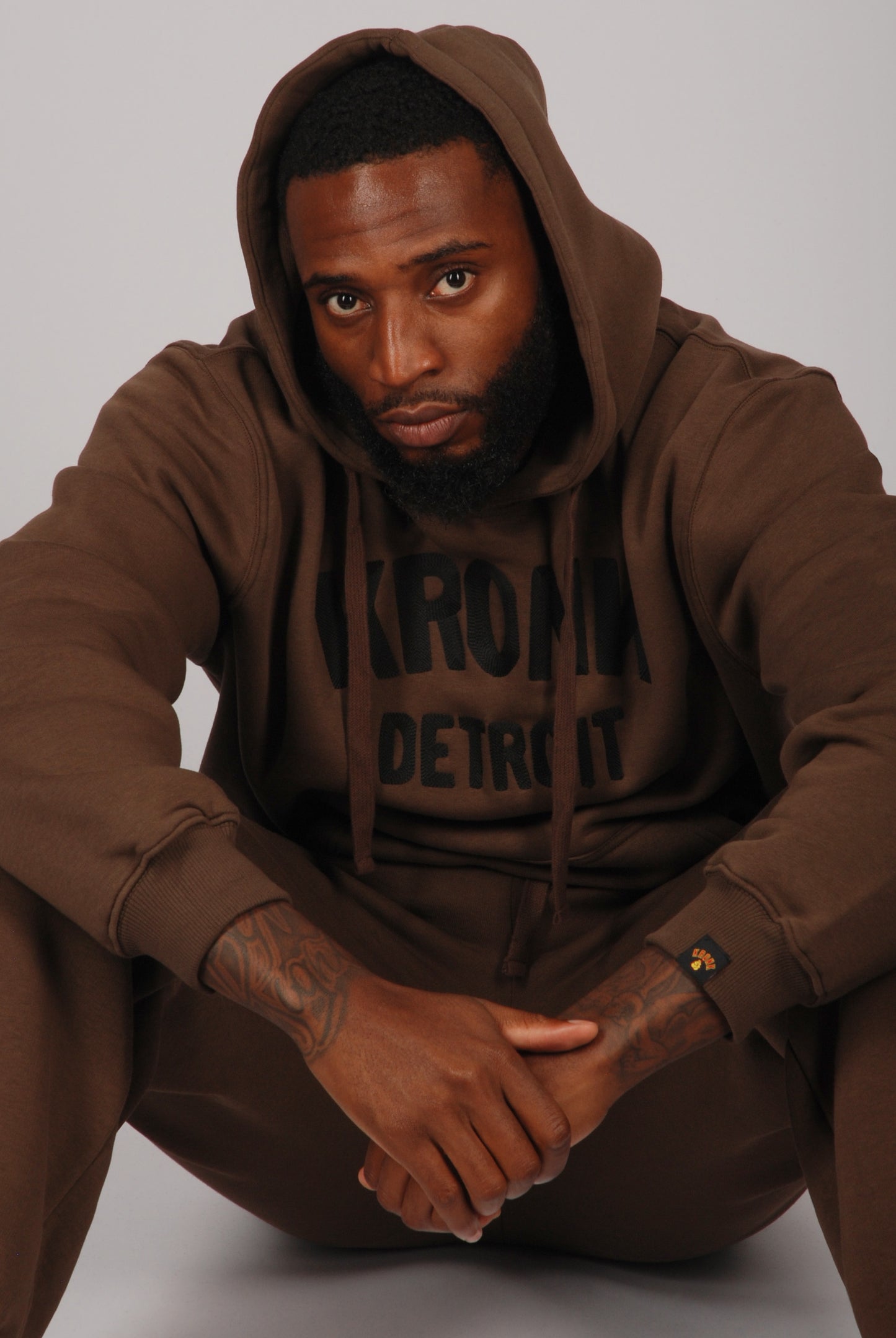 KRONK Detroit Chain Stitch Loose Fit Hoodie Dark Brown