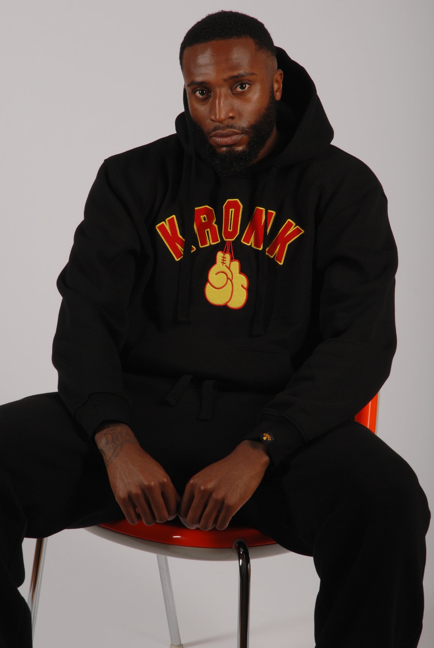 KRONK Gloves Applique Hoodie Loose Fit Black