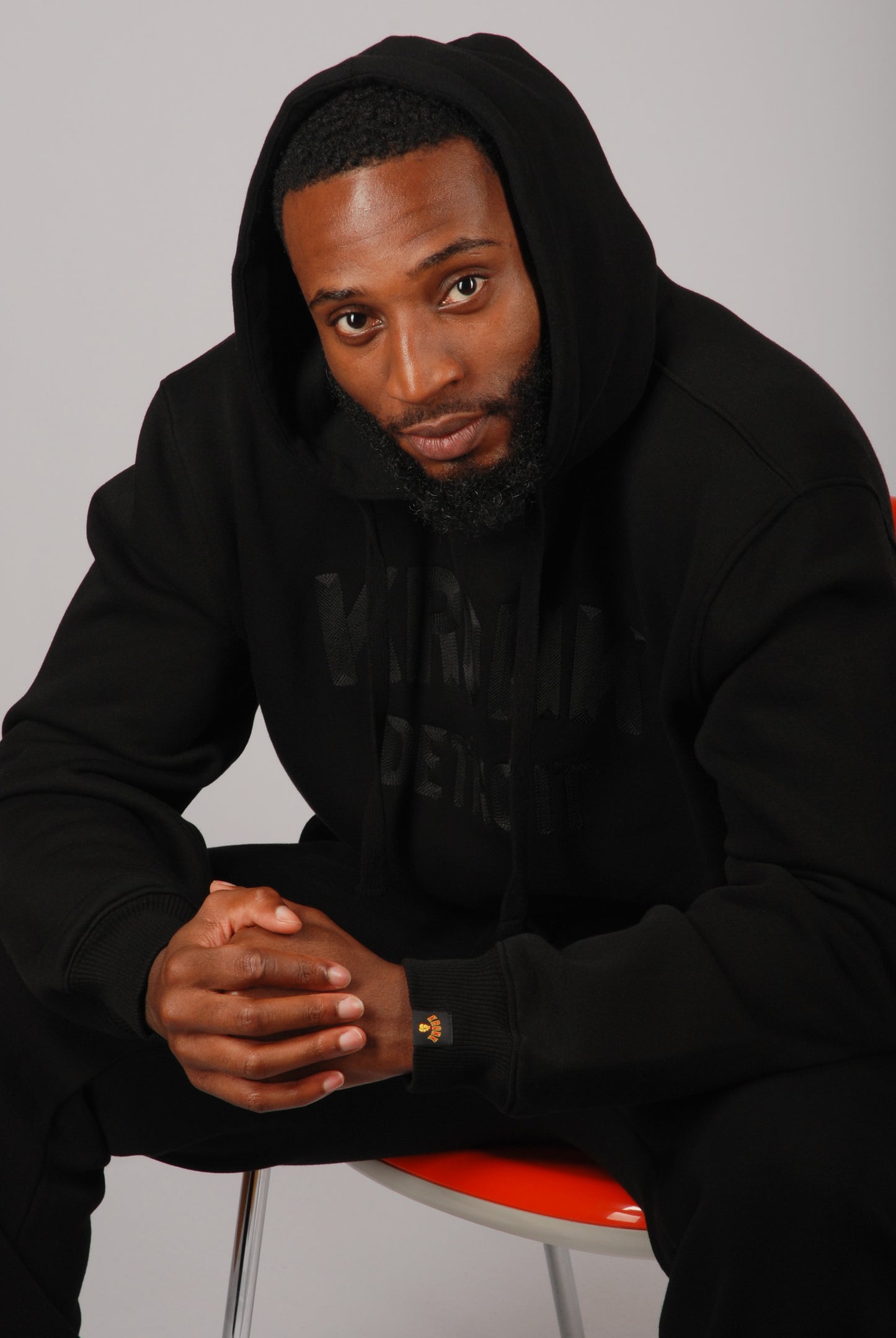 KRONK Detroit Chain Stitch Loose Fit Hoodie Black Stealth