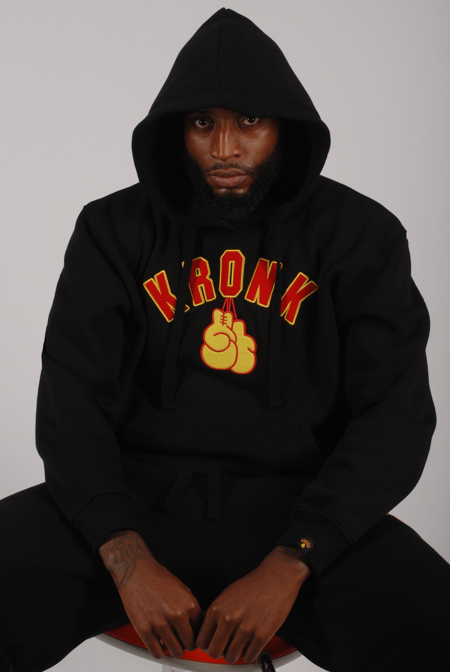KRONK Gloves Applique Hoodie Loose Fit Black