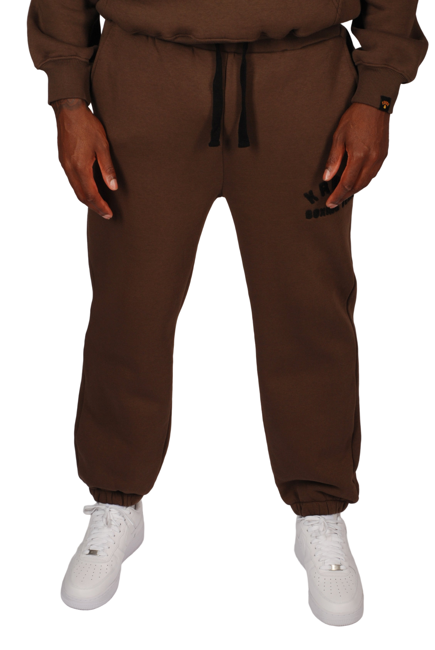 KRONK Boxing Team Towelling Applique Joggers Loose Fit Dark Brown