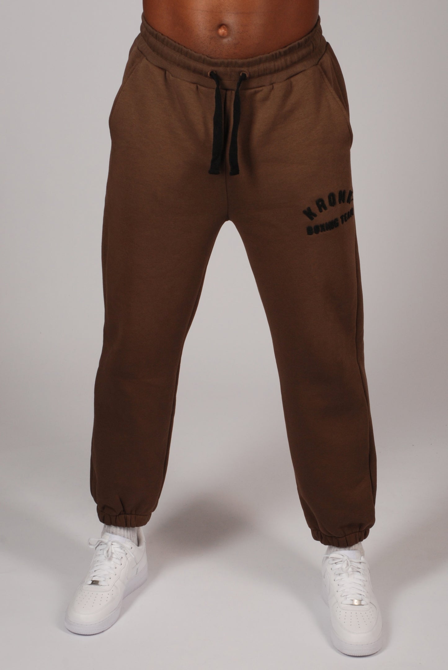 KRONK Boxing Team Towelling Applique Joggers Loose Fit Dark Brown
