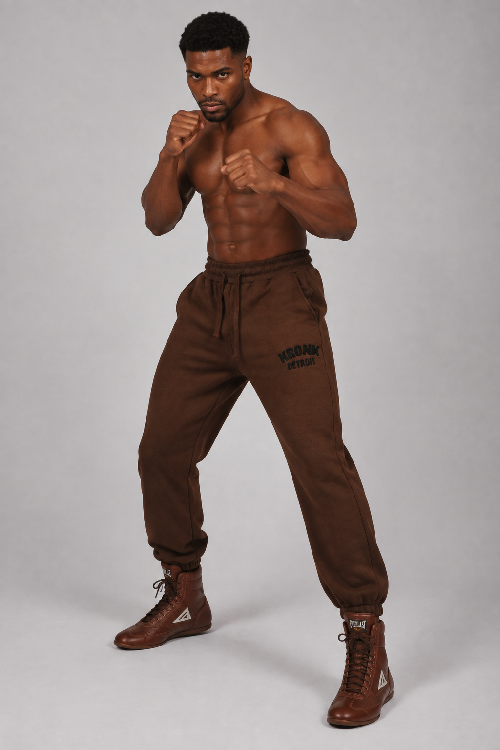 KRONK Detroit Chain Stitch Loose Fit Joggers Dark Brown