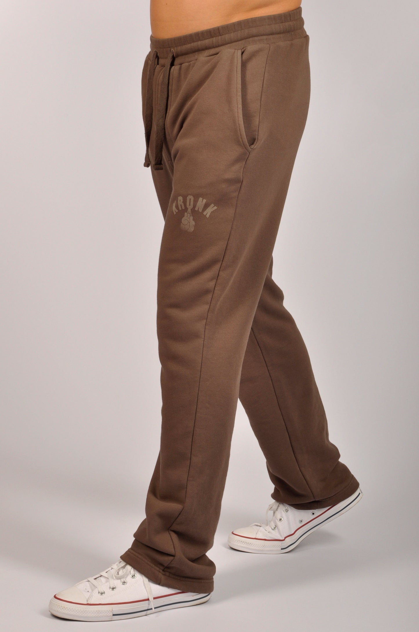 KRONK Faded Gloves Vintage wash Straight Leg Joggers Loose Fit Dark Brown