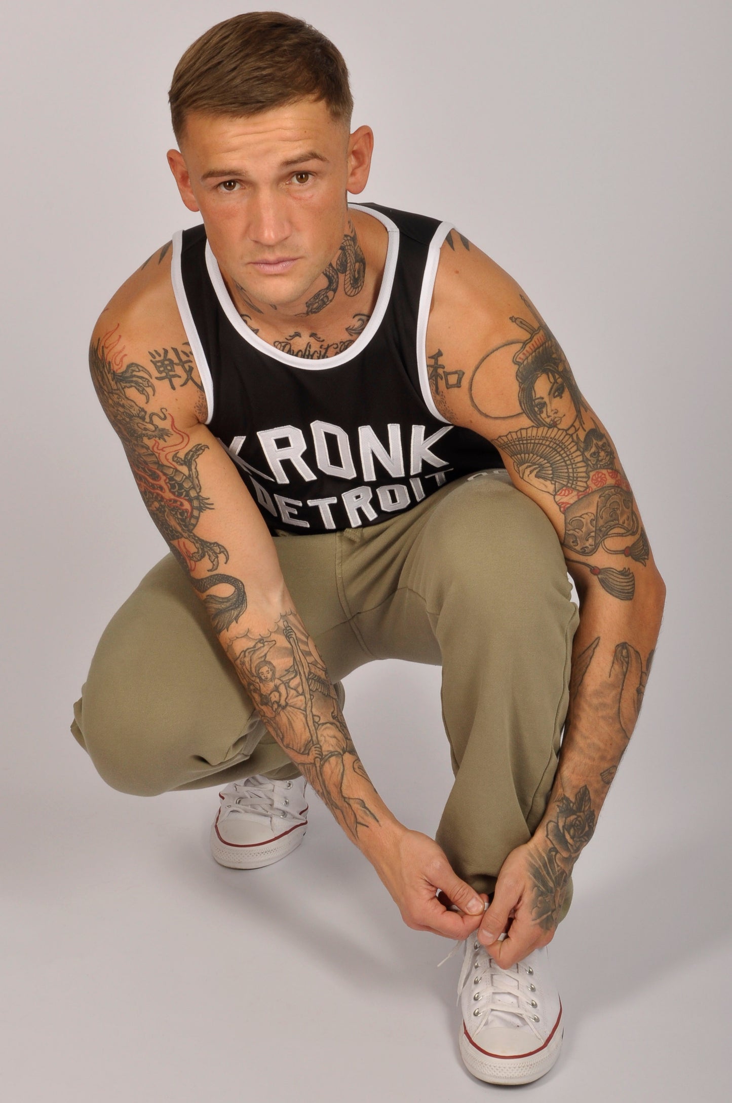 KRONK Iconic Detroit Applique Training Gym Vest - Black & White