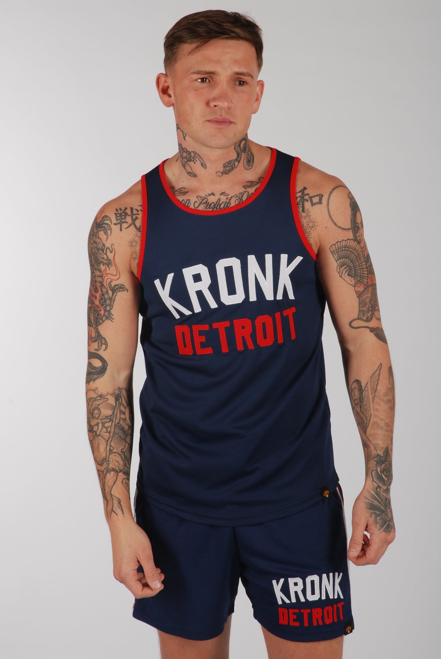 KRONK Iconic Detroit Applique Training Gym Vest Navy