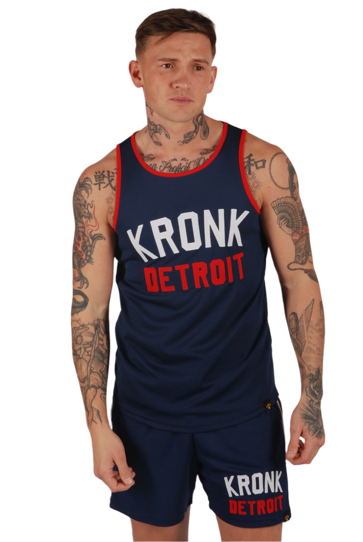 KRONK Iconic Detroit Applique Training Gym Vest Navy