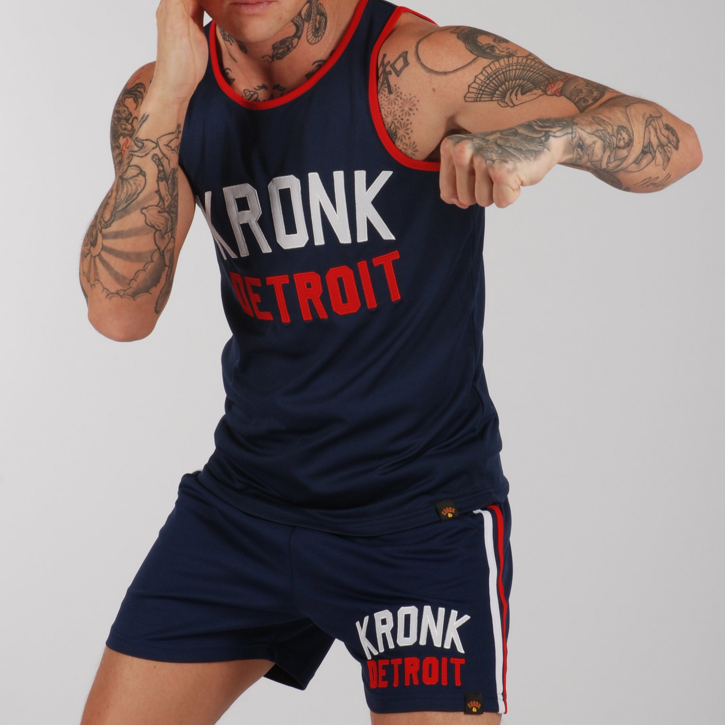 KRONK Iconic Detroit Applique Training Gym Vest Navy
