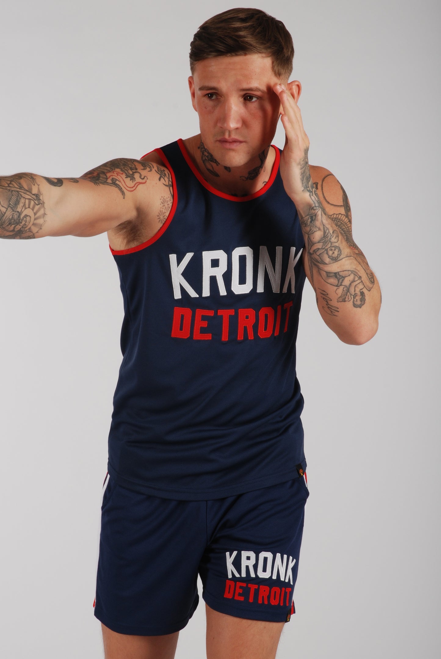 KRONK Iconic Detroit Applique Training Gym Vest Navy