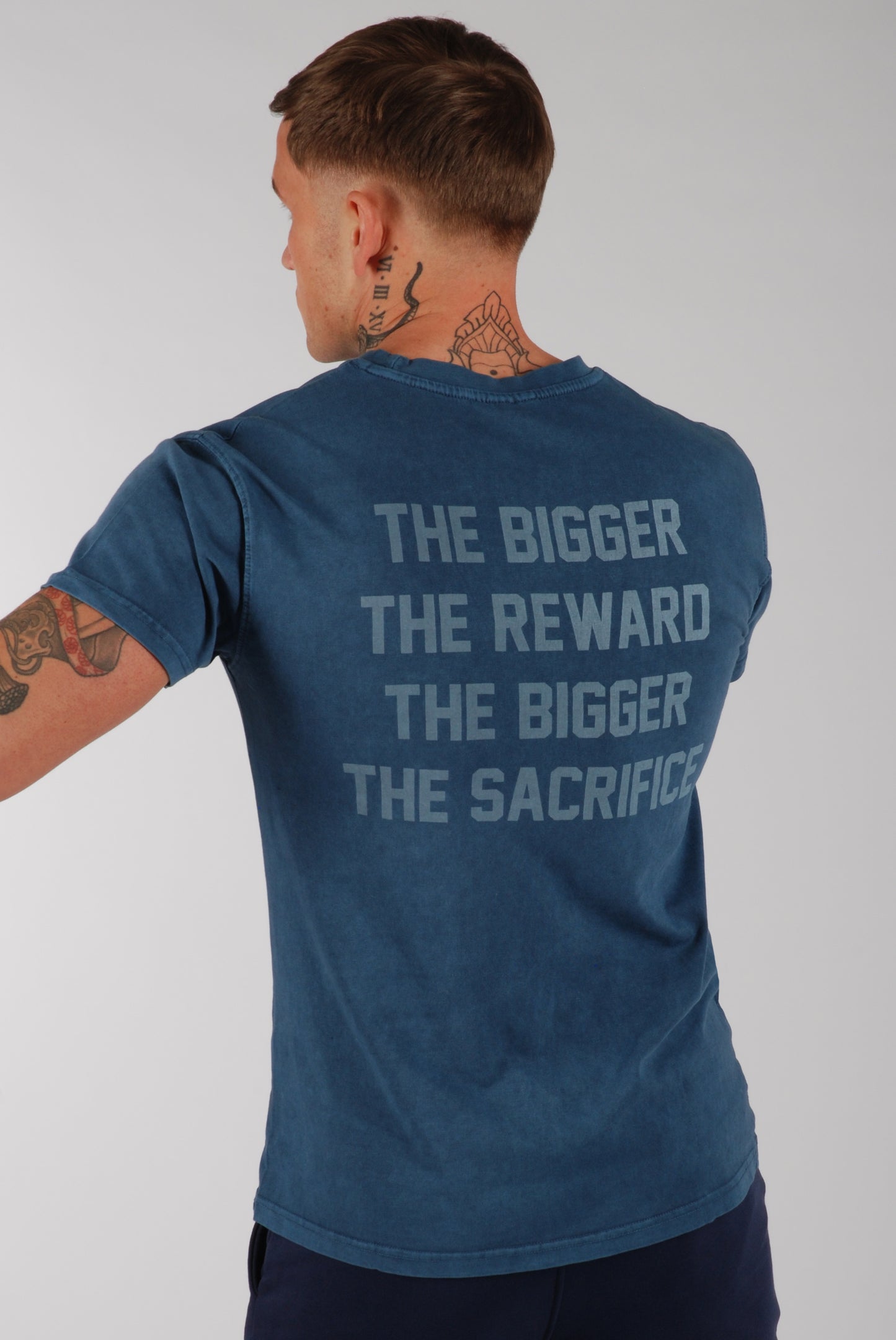 KRONK Sacrifice Loose Fit Vintage Wash T Shirt Denim Blue