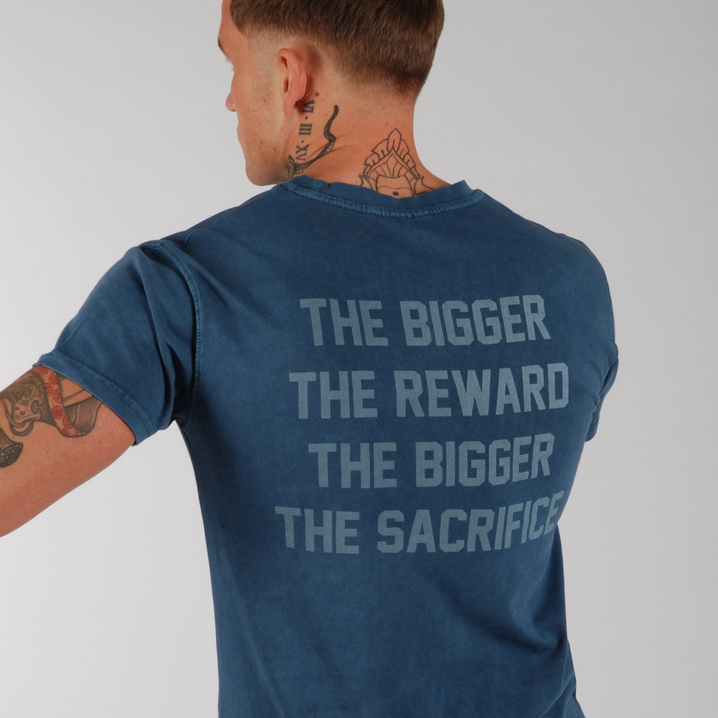 KRONK Sacrifice Loose Fit Vintage Wash T Shirt Denim Blue