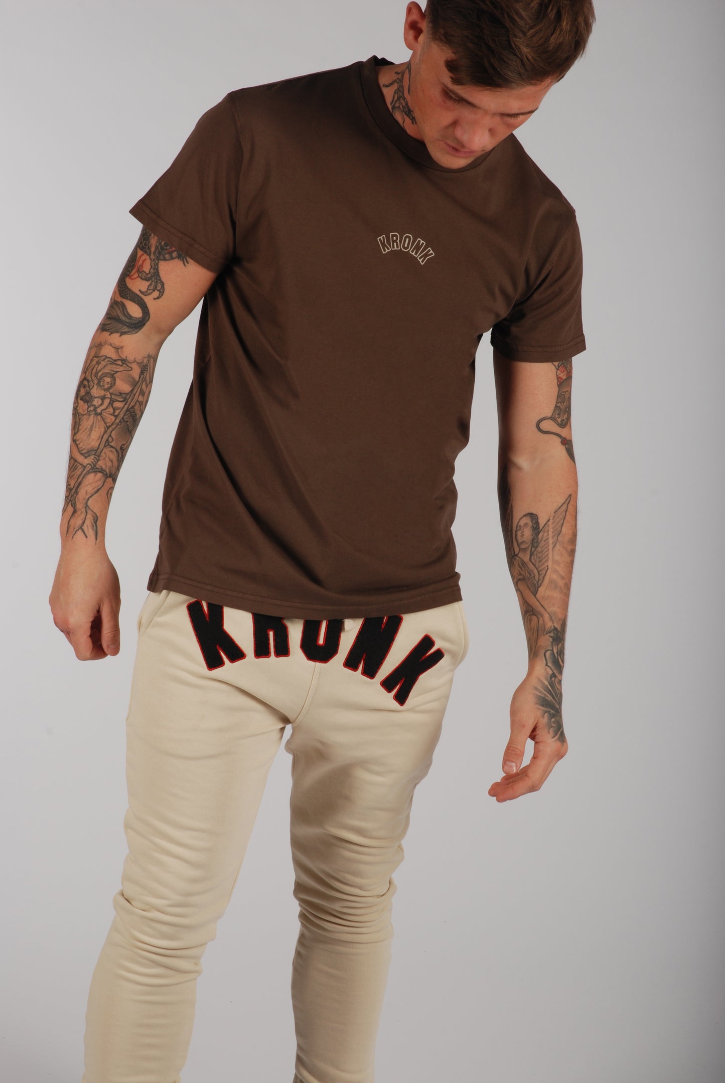 KRONK Sacrifice Loose Fit Vintage Wash T Shirt Cobblestone Brown