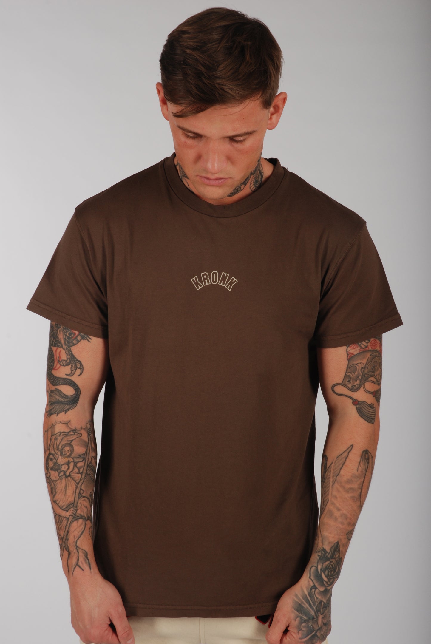 KRONK Sacrifice Loose Fit Vintage Wash T Shirt Cobblestone Brown
